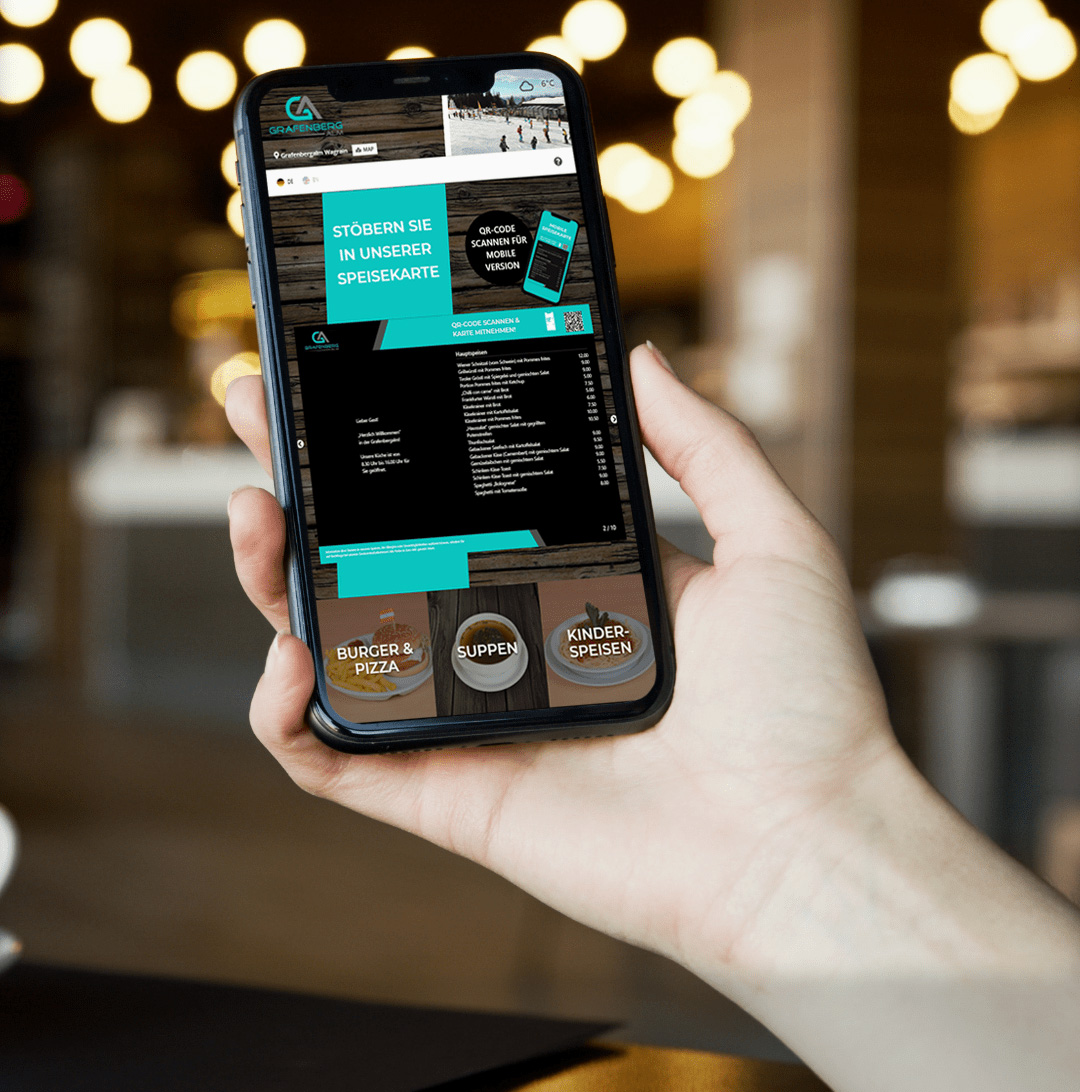 Digitale Speisekarte auf einem Smartphone